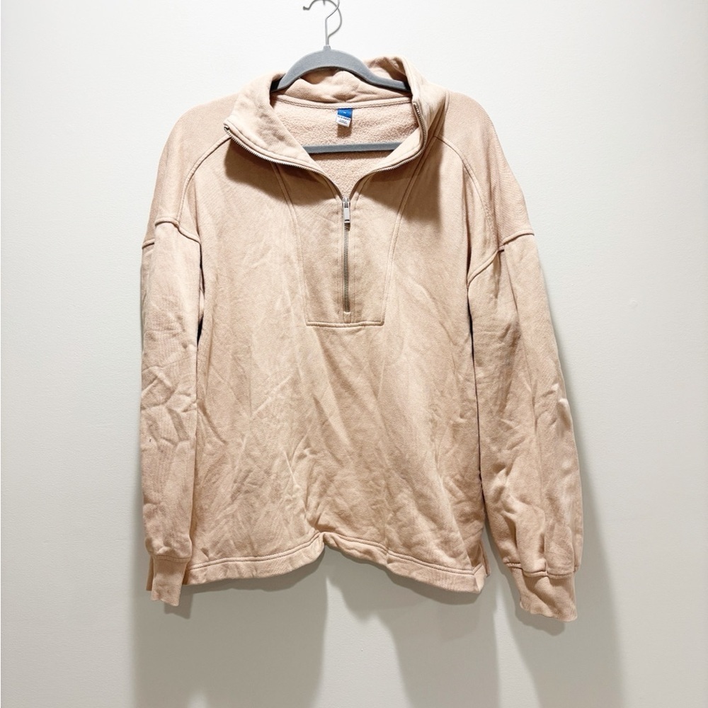 Old Navy Women’s Relaxed Fit Neutral Tan Quarter Zip-Up Sweatshirt Size Medium